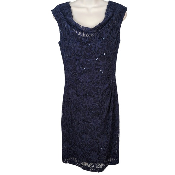 Lauren Ralph Lauren Dresses & Skirts - Lauren Ralph Lauren Navy Blue Sequin Floral Lace Cowl Neck Dress Womens 8 party